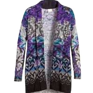 CHICOS BLURRED PAISLEY LONG CARDIGAN SIZE 1